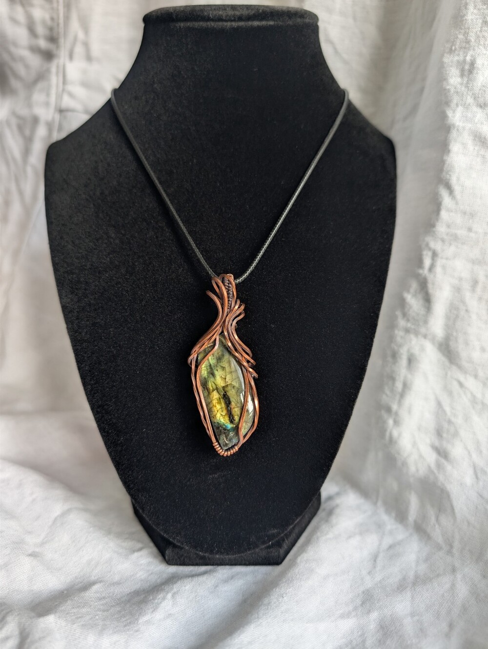 Copper Wire Wrapped Labradorite Pendant Necklace Handmade